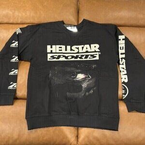 Hellstar Sports #96 Logo Cotton Jersey Black Sweater for Men size Large